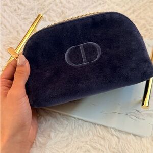 Christian Dior GWP Navy Blue Suede With gold hardware makeup bag, preowned